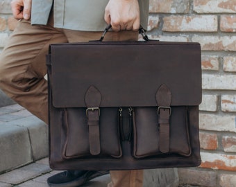 Genuine leather messenger bag, leather briefcase, convertible backpack messenger bag, custom messenger bag, leather brown black shoulder