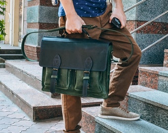 Leather Satchel for Men, Personalized Messenger Bag, Leather satchel, Men&#39;s 17 inch Laptop Bag, Handmade Genuine Leather briefcase