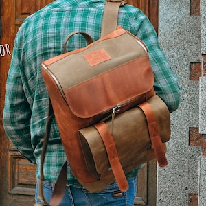 Handmade leather backpack, travel backpack in vintage style, unisex brown leather laptop backpack, new work gift for him