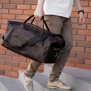 Weekender Bag with Laser Engraving, Leather Travel Bag for Men, Personalized Overnight Bag, Leather Duffle bag, Handmade Gym Bag for Men