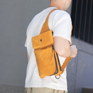 Leather Hip Bag, Personalized Crossbody Bag, Men&#39;s Sling Bag, Belt Bag Leather Gift for Husband, Custom Waist Bag, Handmade Fanny Pack