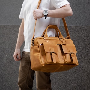 Bolso tipo cartera para portátil con grabado láser, bolsos de piel personalizados para hombre, bolso de hombro de piel para hombre, bolso de mensajero personalizado hecho a mano