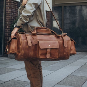 Duffel Bag with Personalization, Custom Weekender Bag, Leather Duffle Bag for Men, Leather Handmade Gym Bag, Leather Overnight Bag for men