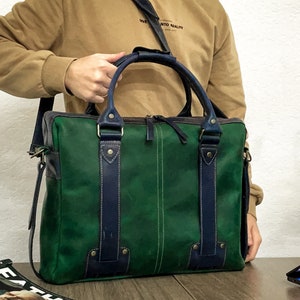 Leather laptop bag men, Leather briefcase green, Messenger bag school, Leather satchel handmade, Leather computer bag, 17 inch laptop bag