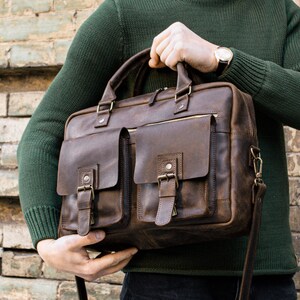 Leather Briefcase Mens Gift Leather Satchel Laptop Bag - Etsy