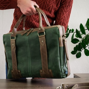 Bolso tipo maletín con cremallera, maletín de cuero para computadora portátil, bolso de oficina de cuero para hombre, bolso verde para computadora portátil de 17 pulgadas para mujer, bolso mensajero de cuero para computadora portátil