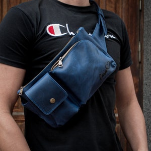 Personalized Leather Hip Bag for Men, Handmade Belt Bag with Pouch for Men, Custom Fanny Pack with Laser Engraved, Crossbody Bag for Men