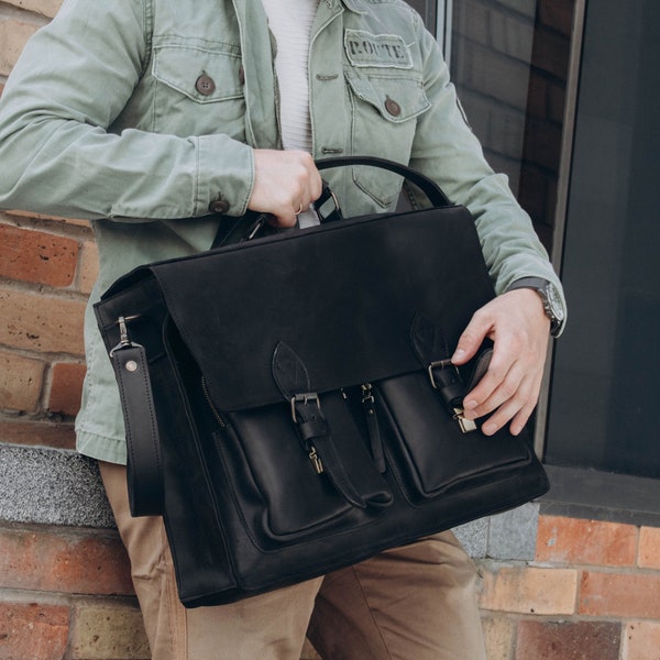 Mens briefcase, Leather laptop bag men, New job gift, Mens shoulder bag, Leather briefcase, Work bag, Leather satchel, Messenger bag men