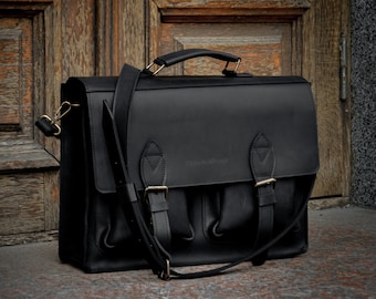 Personalized Leather Laptop Bag, Top Handle Briefcase, Messenger Bag for Men, 17 inch Laptop Bag as a Gift for Him, Leather Satchel Bag