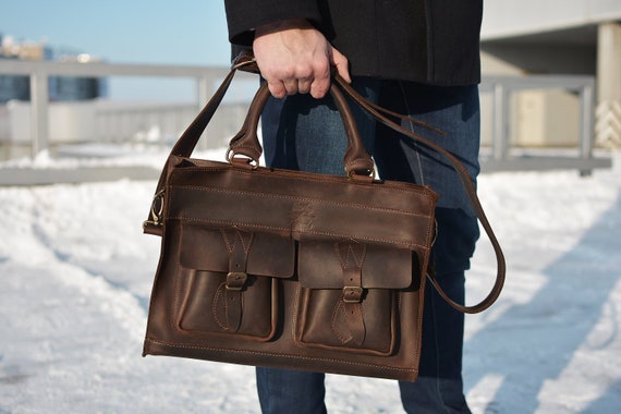 Roosevelt Leather Laptop Messenger Bag | Amber Brown