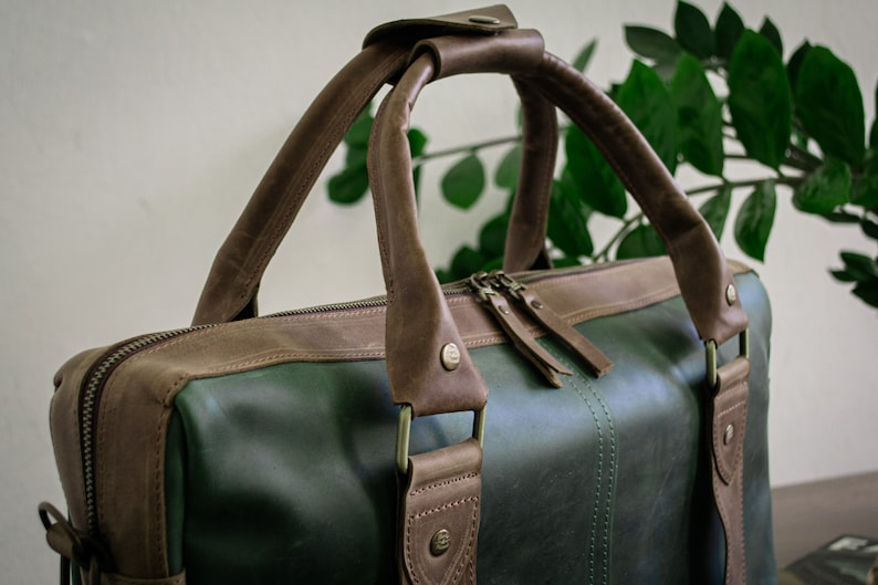 Briefcase Bag With Zipper Leather Briefcase Laptop Leather Etsy