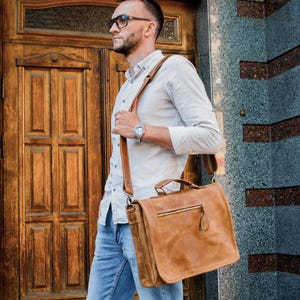 Genuine Leather Satchel Bag For Men, Leather Briefcase for Men, 15 inch laptop bag, 17 Travel Leather Messenger Bag, Men's Fashion Bag