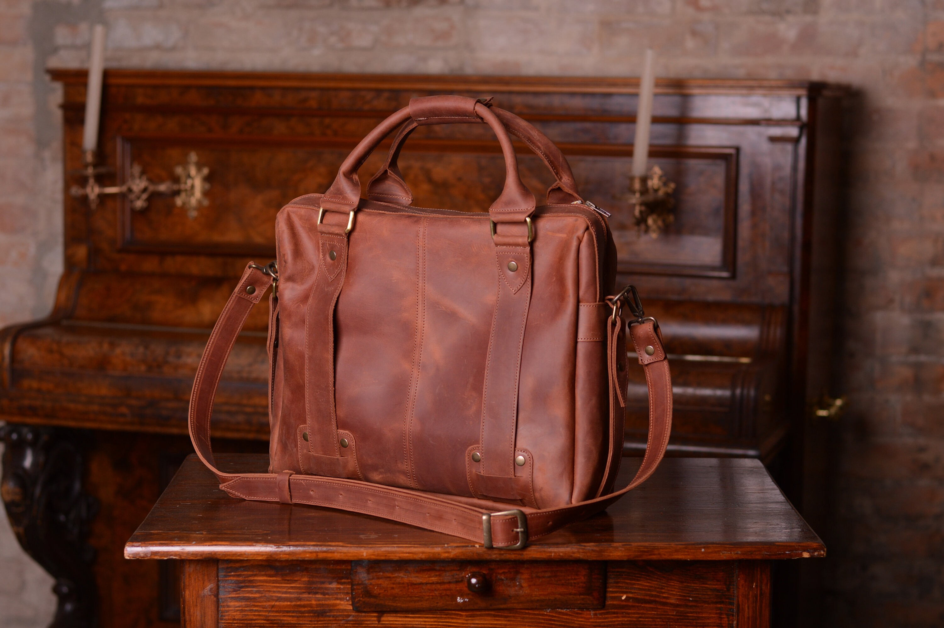 Brown leather crossbody bag 15 inch laptop bag Leather Etsy