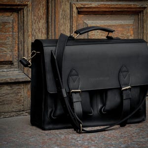 Personalized Leather Laptop Bag, Top Handle Briefcase, Messenger Bag for Men, 17 inch Laptop Bag as a Gift for Him, Leather Satchel Bag