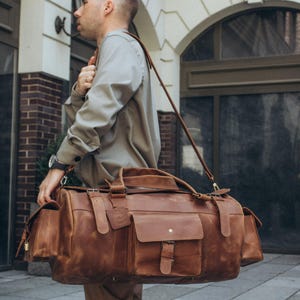 Duffel Bag with Personalization, Custom Weekender Bag, Leather Duffle Bag for Men, Leather Handmade Gym Bag, Leather Overnight Bag for men