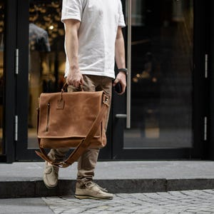Personalized 17 inch Laptop Bag for Men, Handmade Leather Briefcase as a Gift for Him, Men's Satchel Engraving, Unique Men's Shoulder Bag