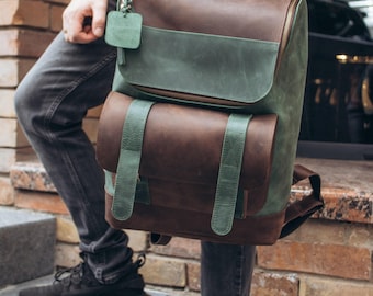 Mochila de cuero con grabado láser, mochila para portátil personalizada como regalo de cuero para tu esposo, mochila de viaje de cuero, mochila escolar