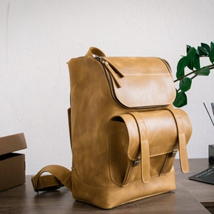 Handmade leather backpack, city travel backpack with laptop pocket, custom laptop backpack, backpack for computer, best friend gift image 9
