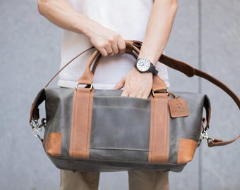 Weekender Bag with Laser Engraving, Leather Duffle bag, Personalized Overnight Bag, Leather Travel Bag for Men, Handmade Gym Bag for Men
