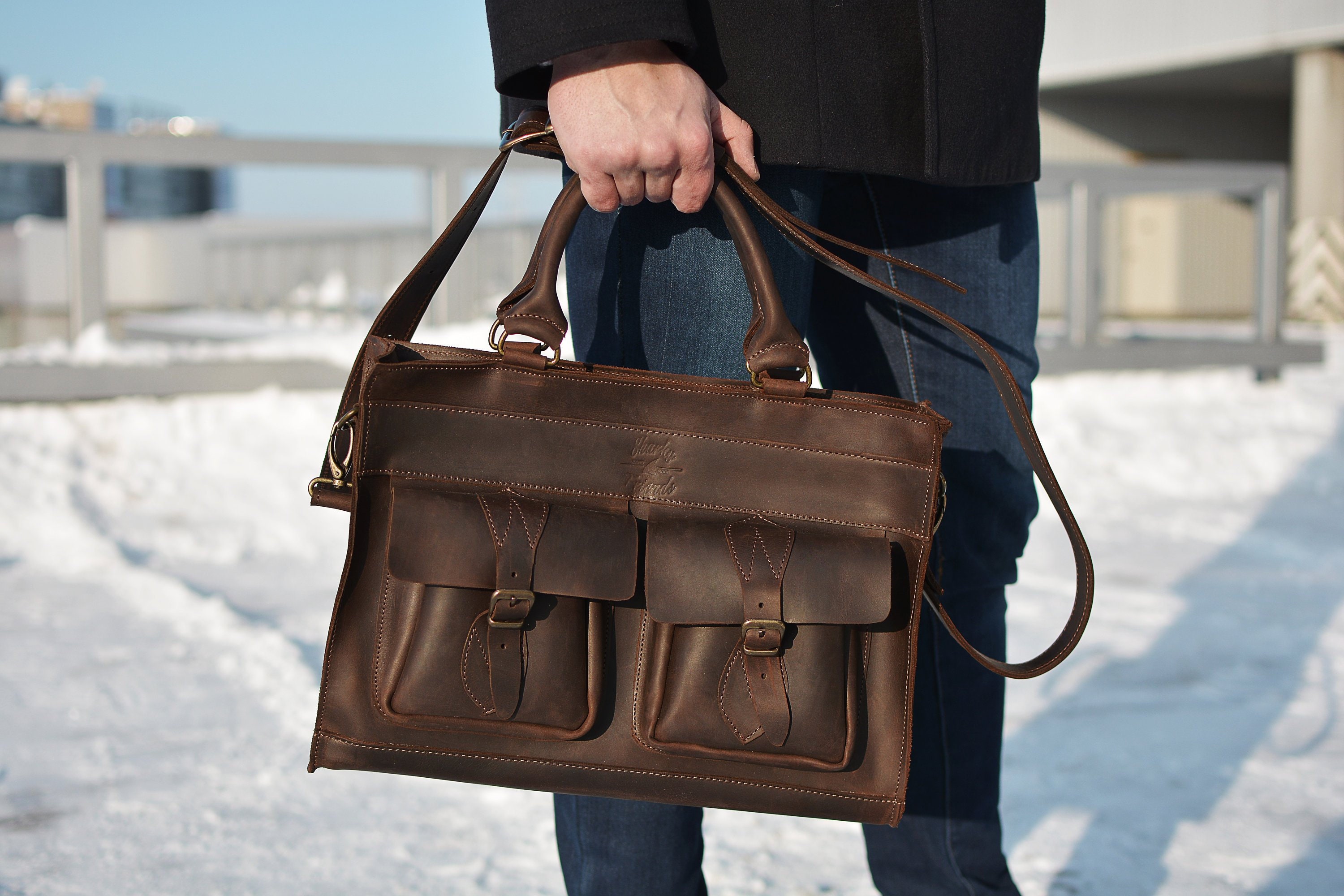 mens leather laptop briefcase