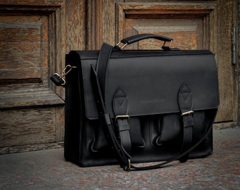 Personalized Leather Laptop Bag, Top Handle Briefcase, Messenger Bag for  Men, 17 inch Laptop Bag as a Gift for Him, Leather Satchel Bag