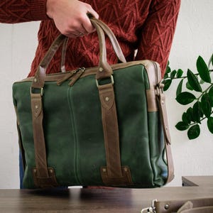 Briefcase Bag With Zipper, Leather Briefcase Laptop, Leather Office Bag For Man, Green Laptop Bag women 17 inch,Leather Messenger Bag Laptop