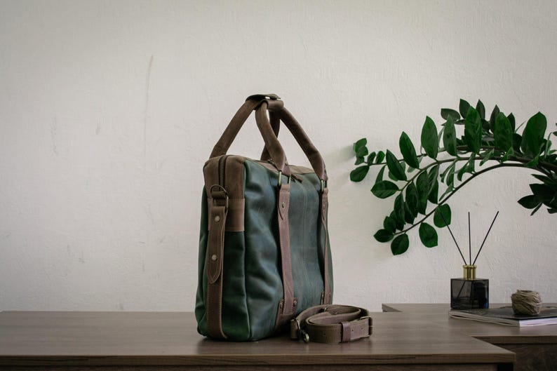 Briefcase Bag With Zipper, Leather Briefcase Laptop, Leather Office Bag For Man, Green Laptop Bag women 17 inch,Leather Messenger Bag Laptop image 6