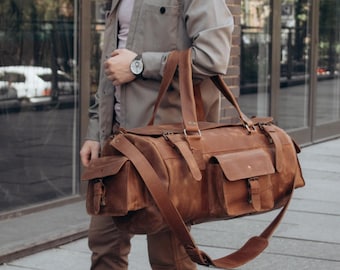 Leder Seesack, Große Leder Reisetasche, Leder Weekender Bag, Handgemachte Reisetasche für Männer, Personalisierte braune Ledertasche für Männer