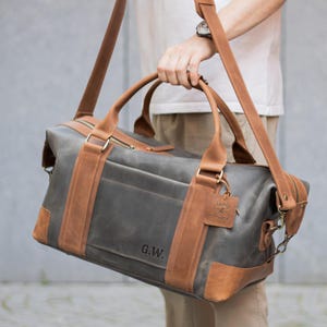 Engraved Leather Travel Bag, Weekender Bag with Laser Engraving, Leather Duffle bag, Personalized Overnight Bag, Leather Duffel Bag for Men
