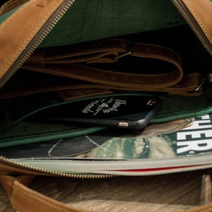 Briefcase Bag With Zipper, Leather Briefcase Laptop, Leather Office Bag For Man, Green Laptop Bag women 17 inch,Leather Messenger Bag Laptop image 7