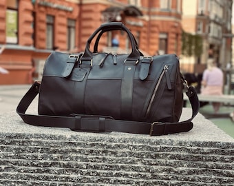 Borsa in tela per uomo, borsone, borsa da viaggio in pelle, borsa da weekend per donna, borsa in tela e pelle, borsa in tela cerata, borsa da palestra impermeabile