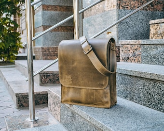 Bolsa mensageiro de couro masculina, bolsa transversal pequena feita à mão, pasta de couro vintage, presente personalizado