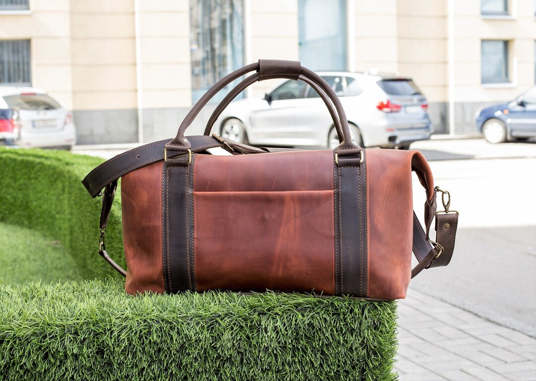 Mens Leather Travel Duffel Bag Luxury Mens Travel Bag Etsy