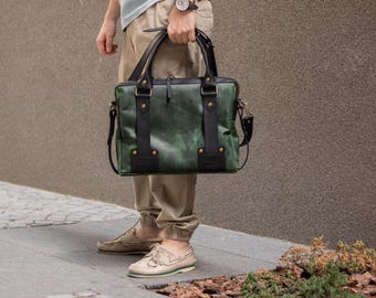 Personalized Laptop Bag, Leather Satchel Bag with Laser Engraving, Custom Messenger Bag for Men, Leather Briefcase for Men, Small Handbag
