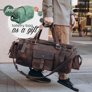 Overnight Bag, Leather Weekender Bag for Men, Gifts for Dad, Duffel bag with Laser Engraving, Custom Men&#39;s Travel Bag, Gym Duffle Bag Men