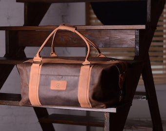 Leren plunjezak met lasergravure, plunjezak, leren weekendtas voor heren, gepersonaliseerde sporttas, leren nachttas voor heren