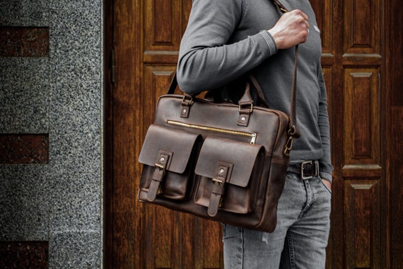 Messenger bag men Laptop Bag Messenger Bag Brown Leather | Etsy