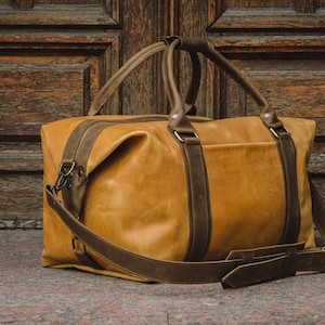 Bolsa de fin de semana de cuero personalizada: bolsa de viaje para gimnasio hecha a mano