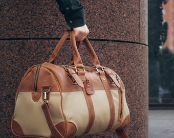 Leather Weekender Bag, Handmade Duffle Bag for Men, Duffel Bag with Laser Engraving, Travel Bag for Men, Leather Overnight Bag, Mens Handbag
