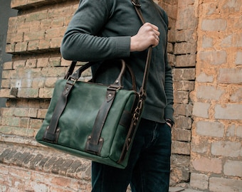 Mens Leather Briefcase, Custom Leather Laptop Bag for Work, Business Messenger Bag, Office Satchel for Men, Personalized Gift for Him