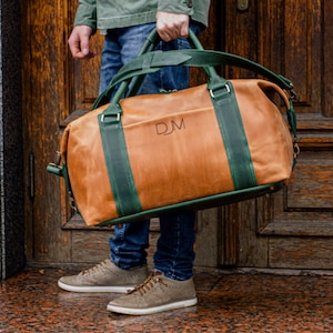 Leather duffle bag, Weekender bag women, Monogram duffle bag, Leather weekender, Gym bag, Weekender bag, Travel bag, Leather bag, Duffle bag