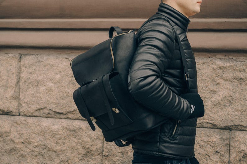Rugzak voor heren, leren handgemaakte rugzak voor op reis, laptoprugzak voor werk, gepersonaliseerde schoolrugzak, handgemaakte leren tas afbeelding 1