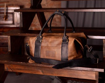 Leather Weekender Bag, Weekend Bag with Engraving, Overnight Bag for Men, Genuine Leather Duffle bag, Duffel bag as a Gift for Father