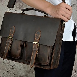 Besace en cuir pour homme, sacoche en cuir marron, sac à main messager pour homme, sacoche pour ordinateur portable en cuir pour homme, porte-documents en cuir personnalisé