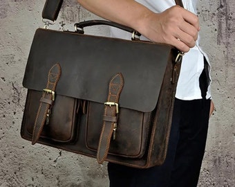 Leather messenger bag men, Brown leather satchel, Mens messenger bag,Mens leather laptop bag,Mens leather briefcase,Genuine leather handbags