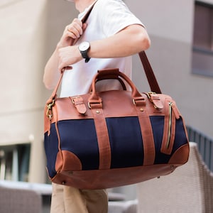 Personalized Canvas Bag for Men, Leather Duffle Bag as a Groomsmen Gifts, Leather Canvas Travel Bag with Engraving, Overnight Weekender Bag