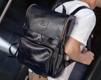 Unik ryggsäck i äkta läder för män, vintage 17-tums laptopryggsäck, personlig resväska, stor läderryggsäck, arbetsryggsäck