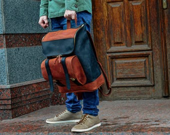 Leather Backpack, Laptop Backpack with Laser Engraved, Personalized Men's Backpack, Waterproof Handmade Leather Bag, Gift for Boyfriend