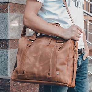 Men Leather Messenger Bag, Leather Laptop Bag with Free Engraving, Briefcase Work Bag, Personalized Computer Bag as an Anniversary Gift