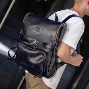 Unique Genuine Leather Backpack for Men, Vintage 17 inch Laptop Backpack, Personalized Travel Bag, Large Leather Rucksack, Work Backpack